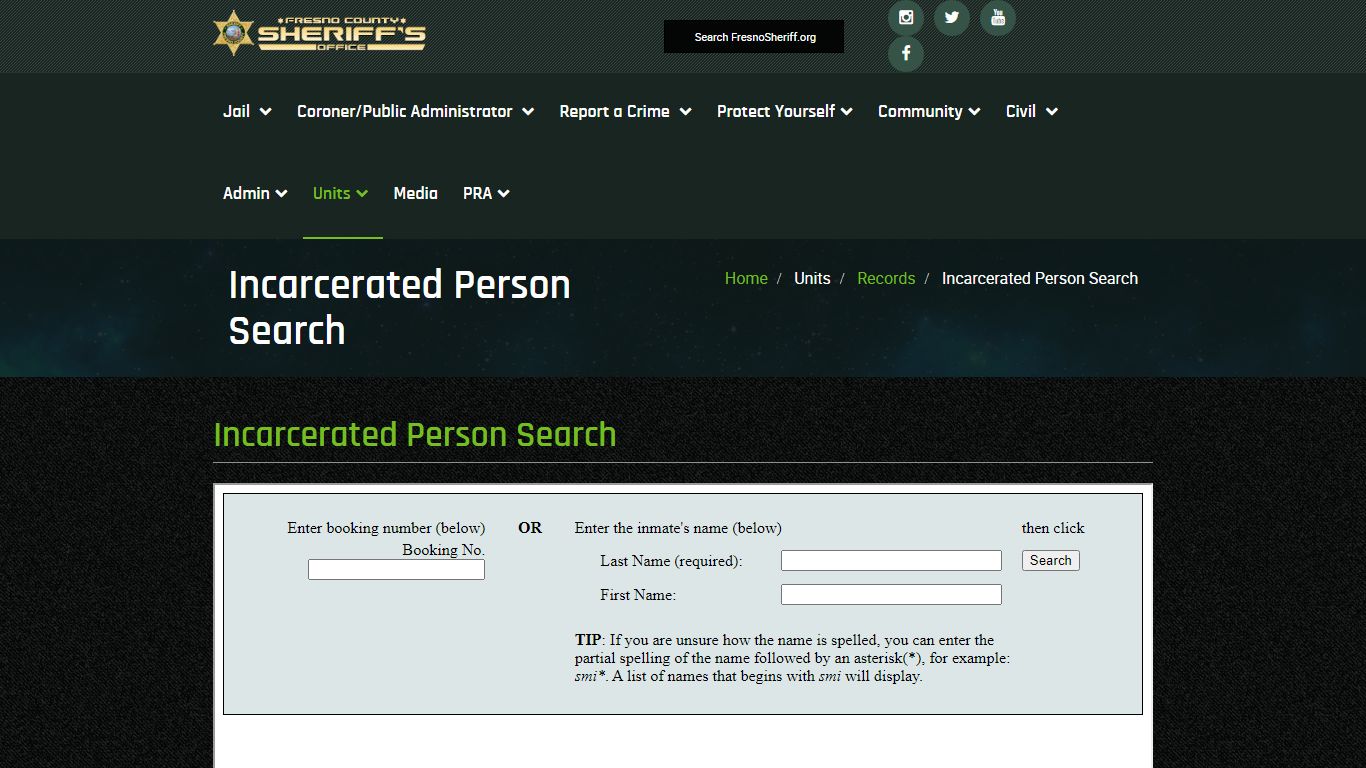 The Fresno County Sheriff-Coroner's Office - Incarcerated Person Search