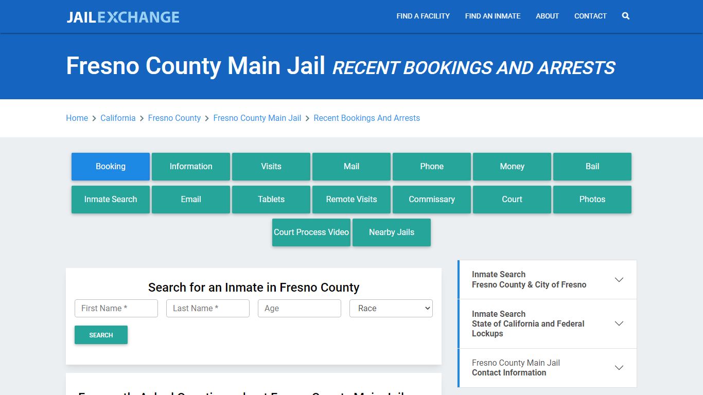 Fresno County Main Jail Recent Bookings And Arrests