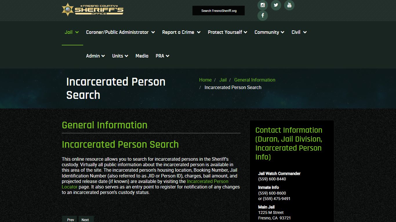 The Fresno County Sheriff-Coroner's Office - Incarcerated Person Search